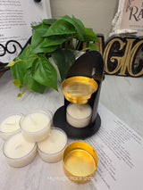 Black Adjustable Brass Candle Burner Kit | Includes 6 Handmade Soy Tea Lights & Instructions Set