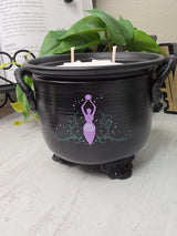 Rose Quartz Cauldron Candle | Handmade Soy Wax | Double Wick Decorative | Witchy Home Decor