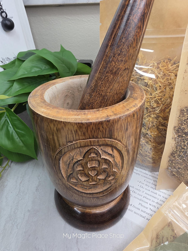 Wood Mortar & Pestle Kit Dried Herb | Herbal Set | Witchcraft Altar | Herb Preparation | Ritual Supplies
