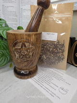 Pentacle Wood Mortar & Pestle Kit Dried Herb | Herbal Set | Witchcraft Altar | Herbs | Ritual Supplies