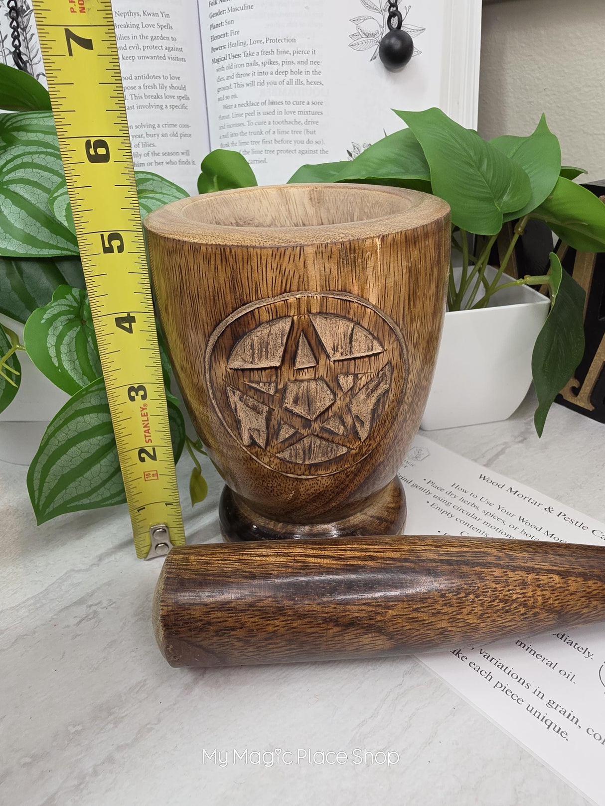 Pentacle Wood Mortar & Pestle Kit Dried Herb | Herbal Set | Witchcraft Altar | Herbs | Ritual Supplies