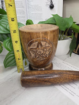 Pentacle Wood Mortar & Pestle Kit Dried Herb | Herbal Set | Witchcraft Altar | Herbs | Ritual Supplies