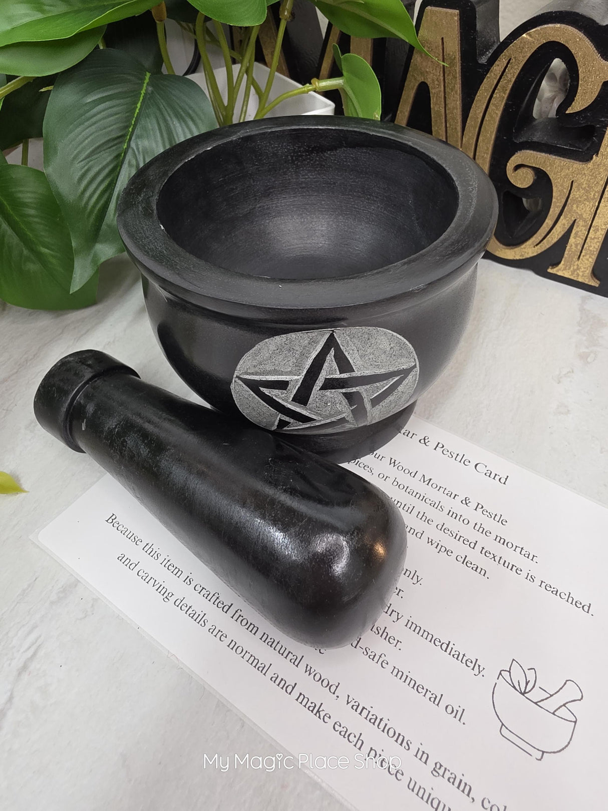 Pentacle Soapstone Mortar and Pestle Kit | Herb of Choice Included | Witchcraft | Herbal Altar Tool