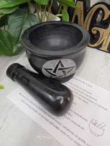 Pentacle Soapstone Mortar and Pestle Kit | Herb of Choice Included | Witchcraft | Herbal Altar Tool