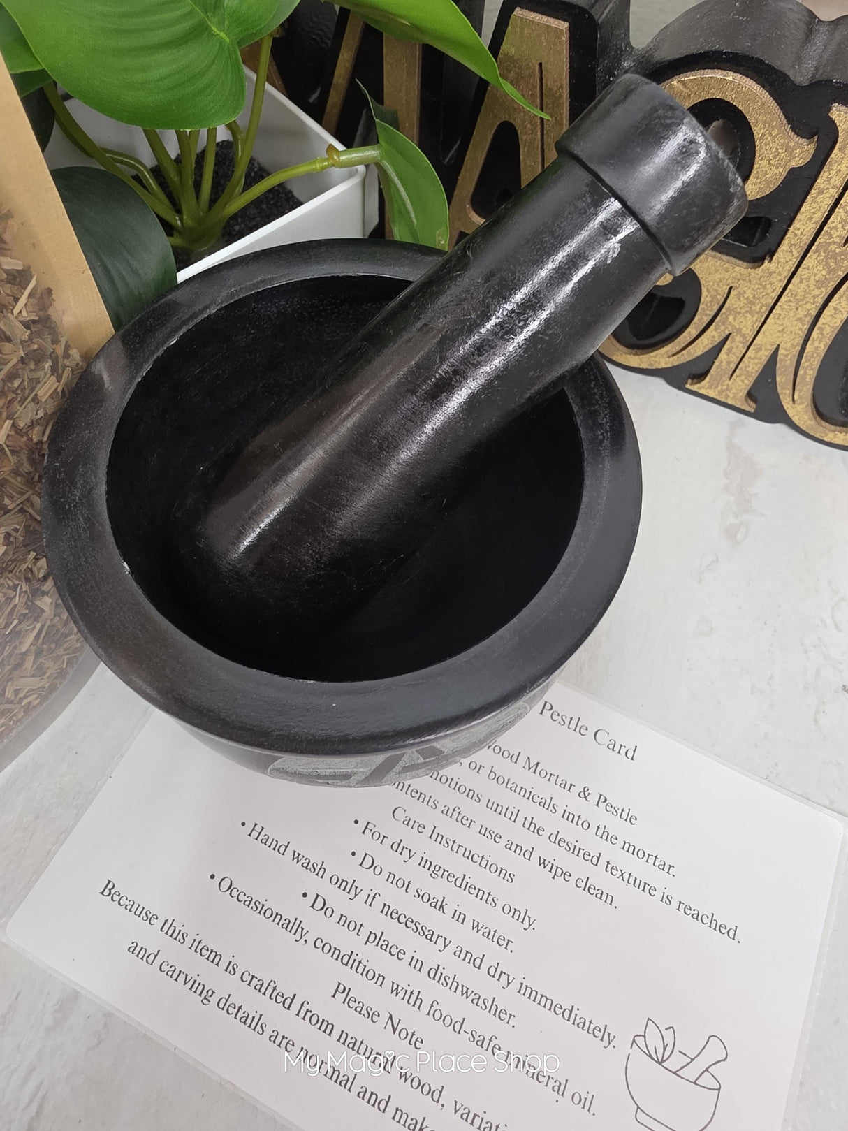 Pentacle Soapstone Mortar and Pestle Kit | Herb of Choice Included | Witchcraft | Herbal Altar Tool