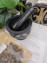 Pentacle Soapstone Mortar and Pestle Kit | Herb of Choice Included | Witchcraft | Herbal Altar Tool
