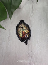 Oval Gothic Witch Hat Pendant, Glass Cabochon Pendant, DIY Jewelry Charm, Witchy Craft Supply, Necklace Making Pendant, Quantity 1