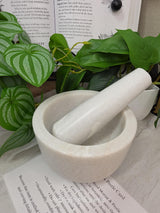 Marble Mortar and Pestle Kit with Dried Herbs, Botanical Preparation Guide