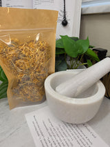 Marble Mortar and Pestle Kit with Dried Herbs, Botanical Preparation Guide