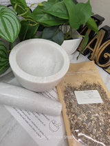 Marble Mortar and Pestle Kit with Dried Herbs, Botanical Preparation Guide