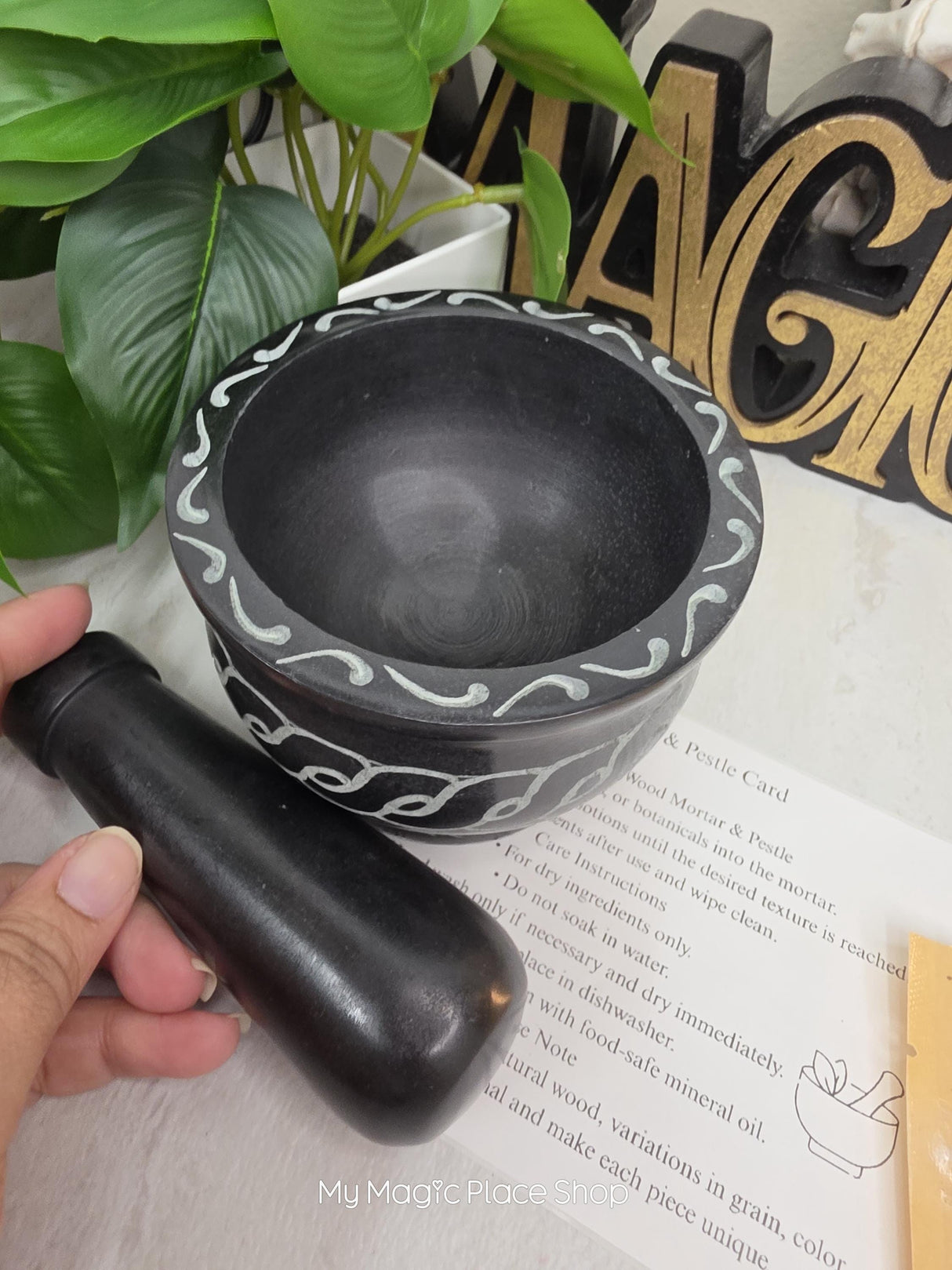 Celtic Soapstone Mortar and Pestle Kit | Herb of Choice Included | Witchcraft | Herbal Altar Tool