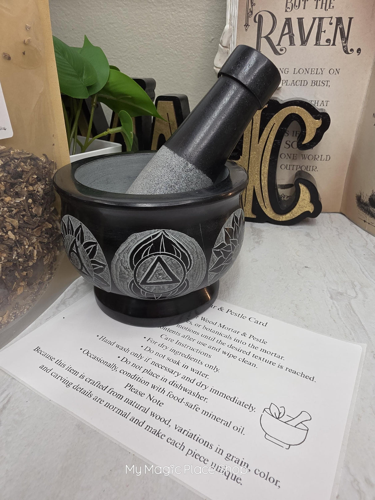Seven Chakras Soapstone Mortar and Pestle Kit | Herb of Choice Included | Witchcraft | Herbal Altar Tool