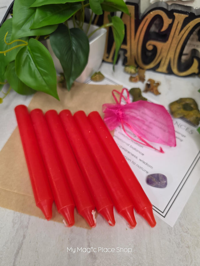 Red 6 Inch Taper Candle Kit, Candles with Crystal & Color Correspondence Guide, Ritual Candle Set, Spiritual Gift