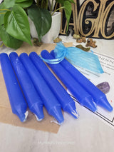 Blue 6 Inch Taper Candle Kit, Candles with Crystal & Color Correspondence Guide, Ritual Candle Set, Spiritual Gift