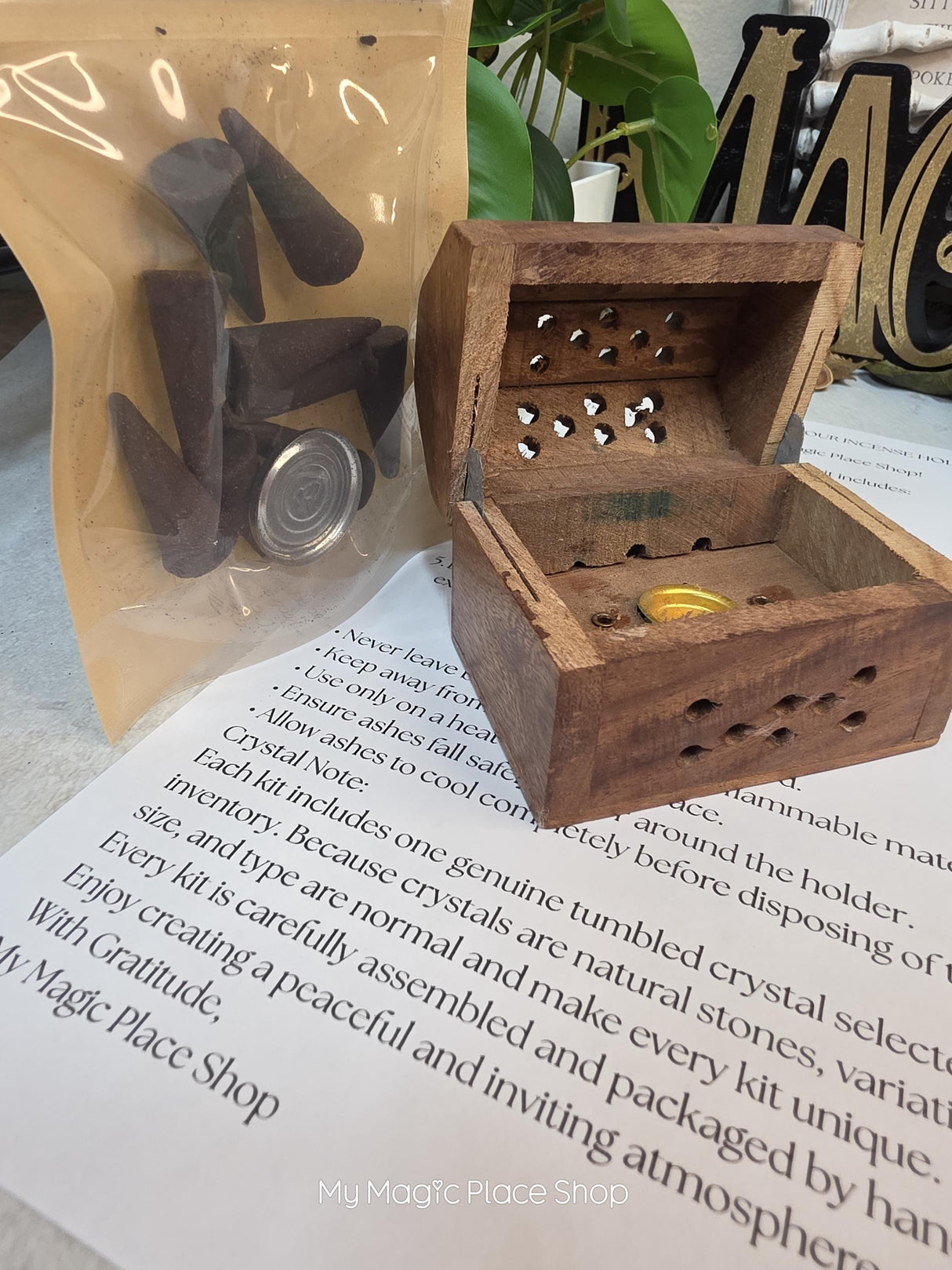 Wooden Incense Cone Burner Box Gift Set, Incense Kit with Scent Choice, Decorative Incense Holder, Meditation Gift, Home Fragrance