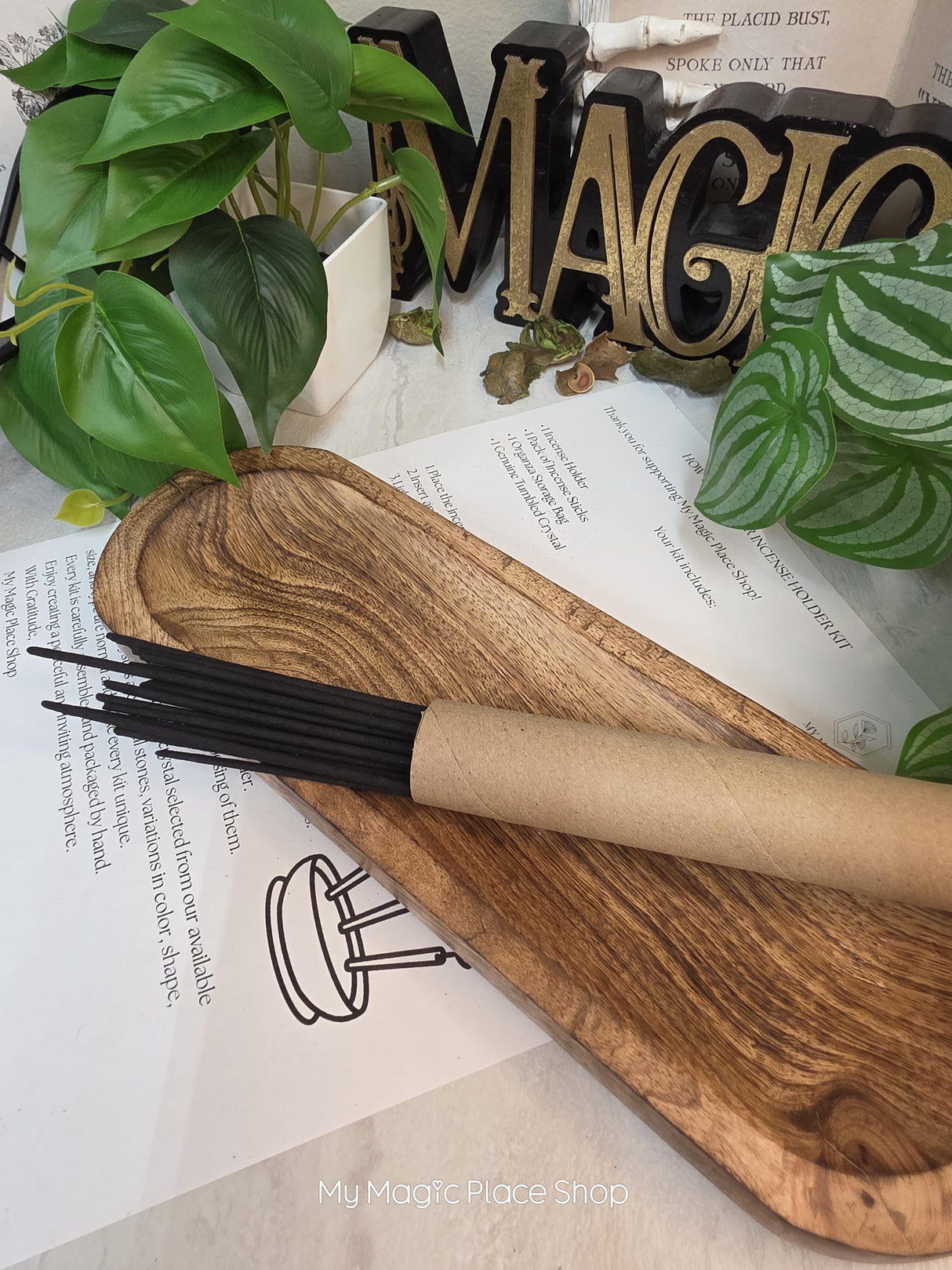 Wooden Canoe Incense Holder Kit, Incense Burner with 20 Incense Sticks, Choose Your Scent, Long Ash Catcher Tray, Meditation Gift Set