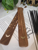 Celestial Moon Wooden Incense Holder Kit, Choose White Moon or Gold Moon Design, Includes 20 Incense Sticks & Guide, Long Ash Catcher Burner