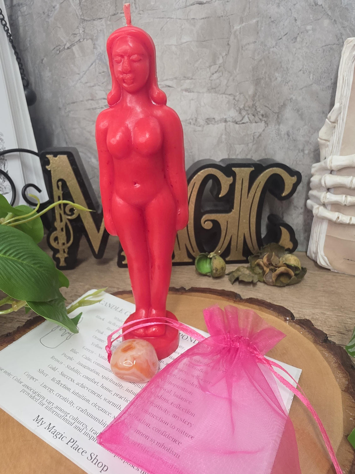 Female Figure Candle Gift Set with Crystal, Organza Bag (Color Guide)