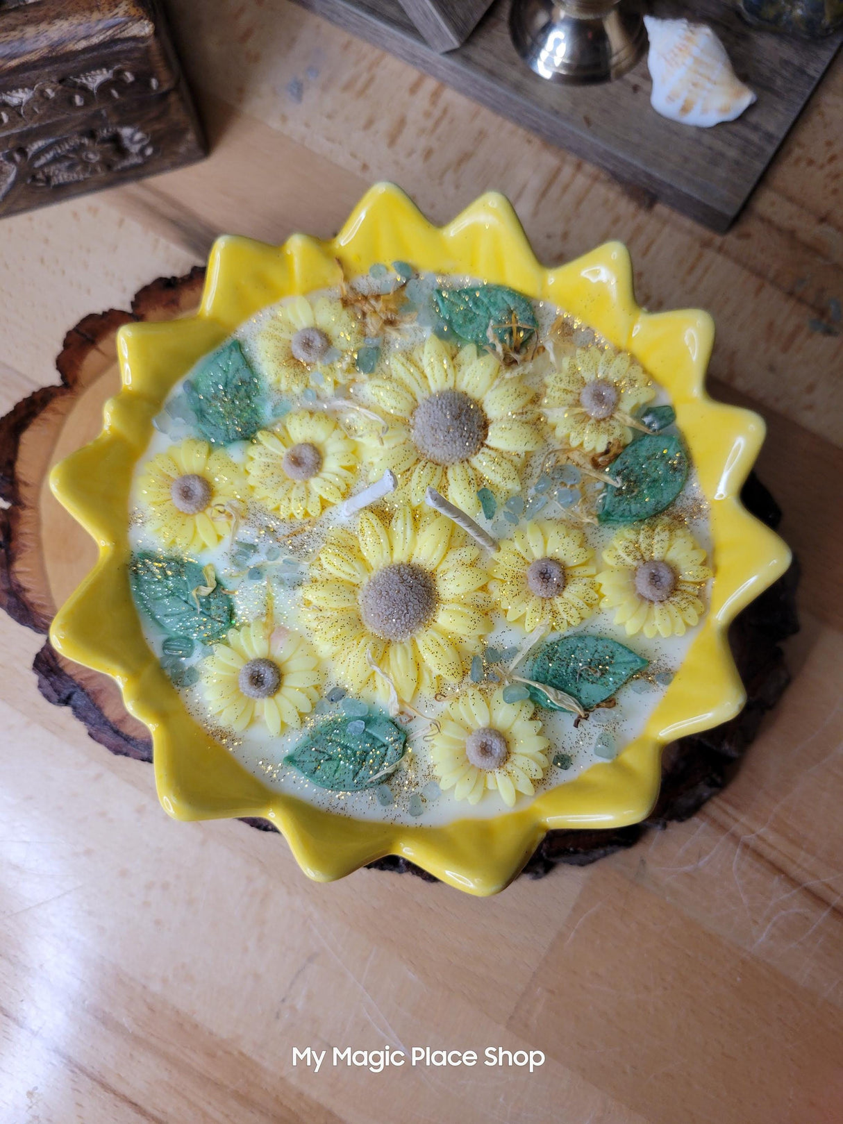 Sunflower Soy Candle Bowl | Floral Decorative Candle | Handmade Summer Candle | Sunflower Home Decor Cottagecore Decor | Altar Candle