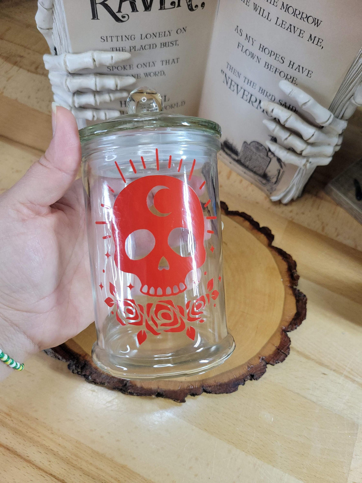 Red Skull Apothecary Jar | Gothic Celestial Moon Skull Storage Container