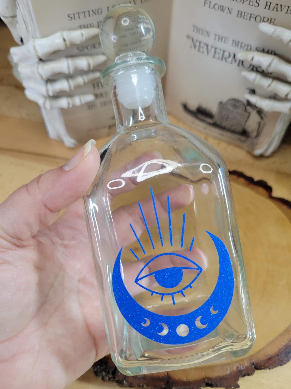 Evil Eye Glass Bottle | Moon Phase Apothecary Bottle | Witchy Decor | Decorative Glass Potion Bottle | Altar Decor | Gothic Home Decor