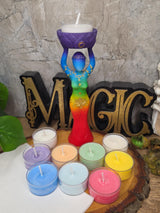 Seven Chakra Goddess Candle Gift Set, 7 Chakra Soy Tea Lights, Goddess Candle Holder, Spiritual Gift, Meditation & Ritual Decor