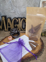 Backflow Incense Gift Set with Ceramic Burner, 10 Jumbo Cones, Tumbled Crystal & Organza Pouch