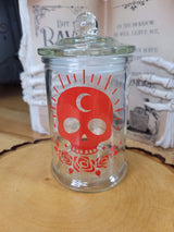 Red Skull Apothecary Jar | Gothic Celestial Moon Skull Storage Container