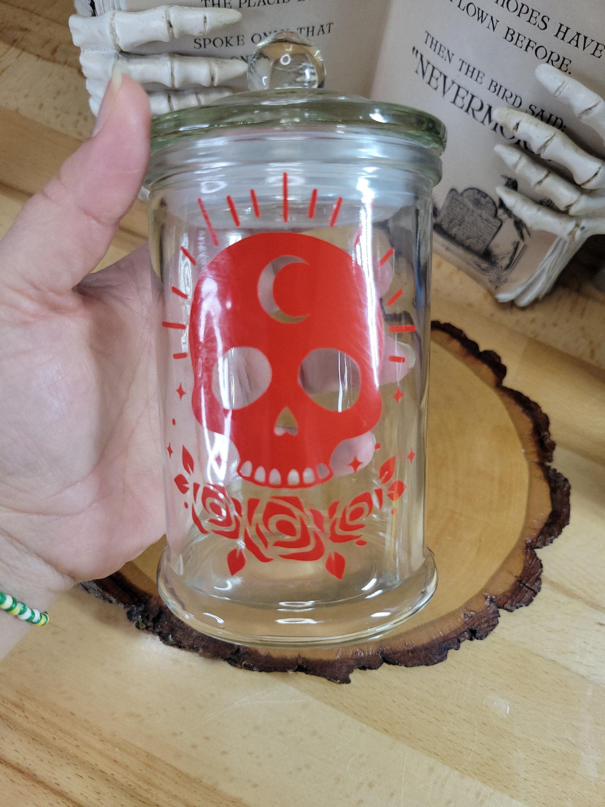 Red Skull Apothecary Jar | Gothic Celestial Moon Skull Storage Container