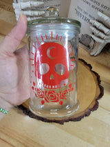 Red Skull Apothecary Jar | Gothic Celestial Moon Skull Storage Container