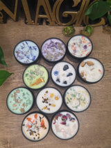 Handmade Crystal Flower Soy Candle, Black Tin, Witchy Mystical Home Fragrance