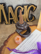 Backflow Incense Gift Set with Ceramic Burner, 10 Jumbo Cones, Tumbled Crystal & Organza Pouch