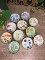 Crystal Candle in Gold Tin, Handmade Soy Wax Candle, Flower Decor, Christmas Gift, Stocking Stuffer, 2oz Mini