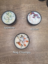 Handmade Crystal Flower Soy Candle, Black Tin, Witchy Mystical Home Fragrance