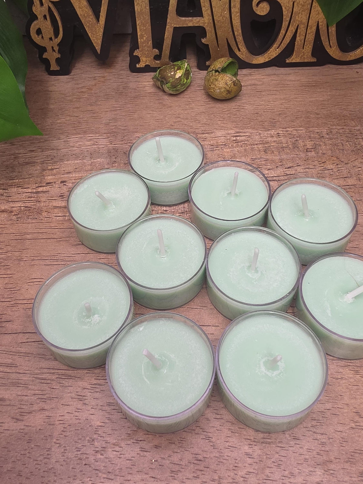 Handmade Soy Wax Tealights, Unscented Green Candles (Set of 6 or 10)