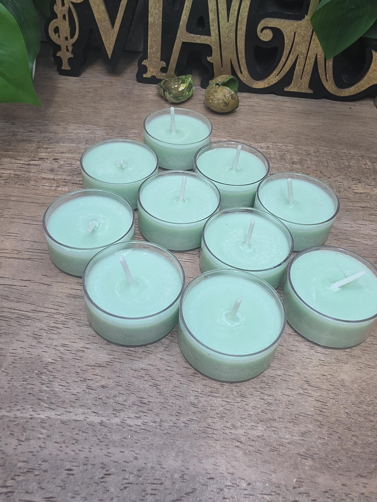 Handmade Soy Wax Tealights, Unscented Green Candles (Set of 6 or 10)
