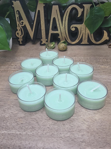Handmade Soy Wax Tealights, Unscented Green Candles (Set of 6 or 10)