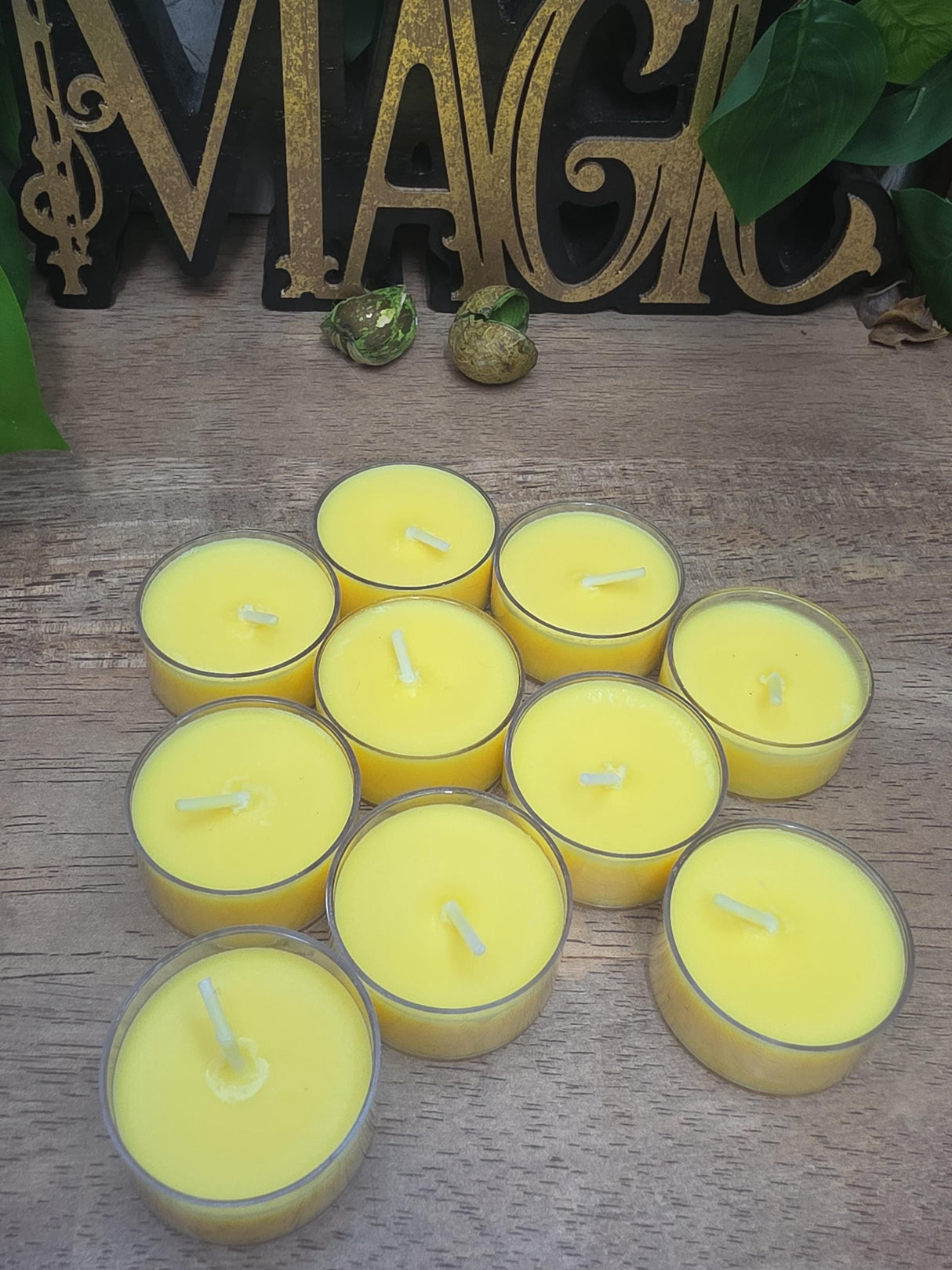 Handmade Soy Wax Tealights, Unscented Yellow Candles (Set of 6 or 10)