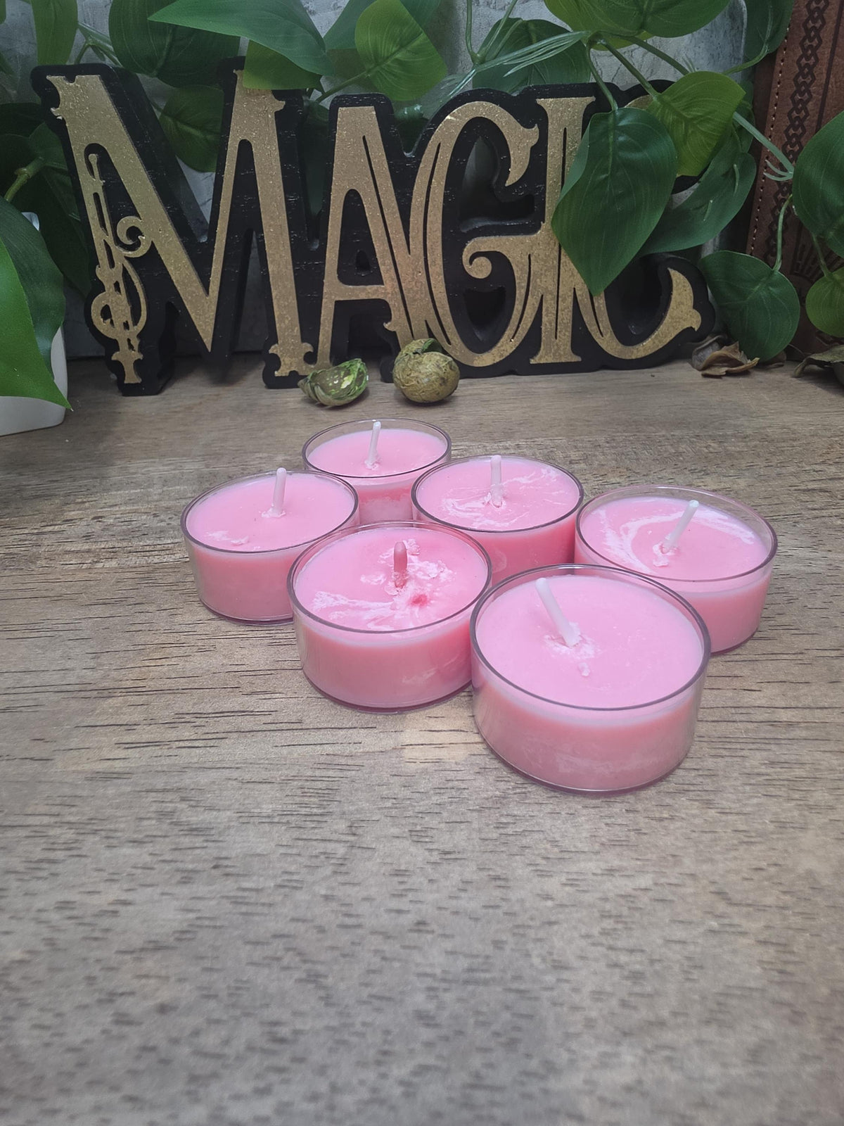 Handmade Soy Wax Tealights, Unscented Pink Candles (Set of 6 or 10)