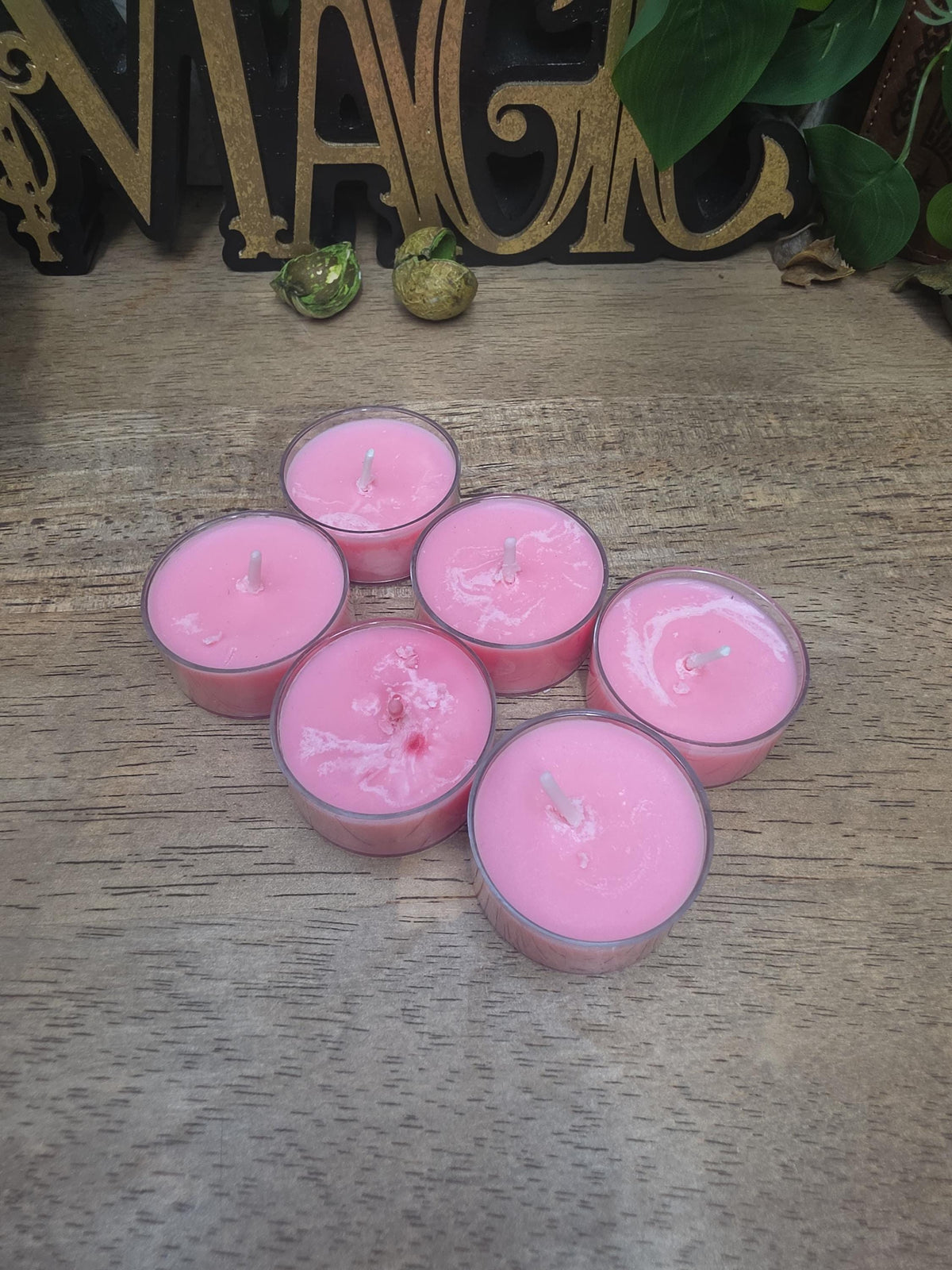 Handmade Soy Wax Tealights, Unscented Pink Candles (Set of 6 or 10)