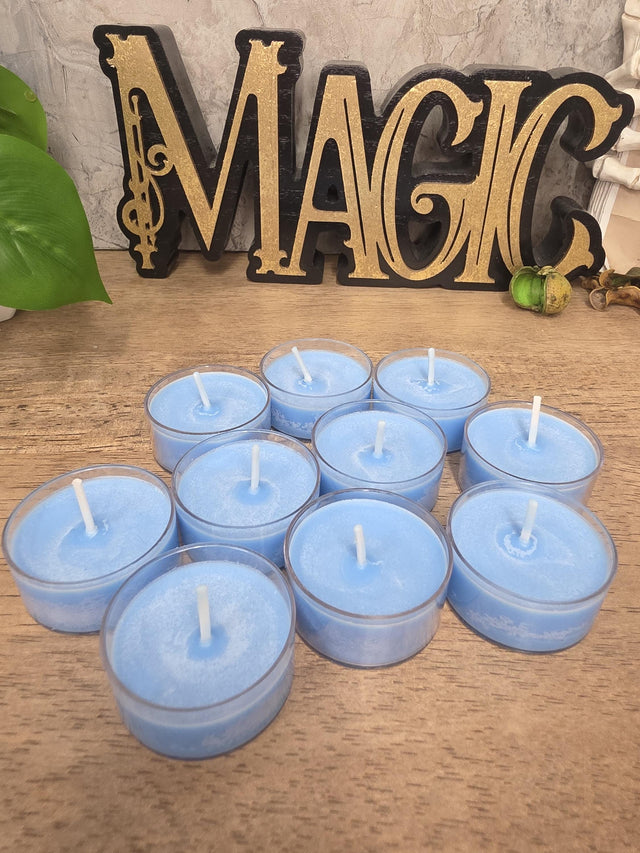 Handmade Soy Wax Tealights, Unscented Blue Candles (Set of 6 or 10)