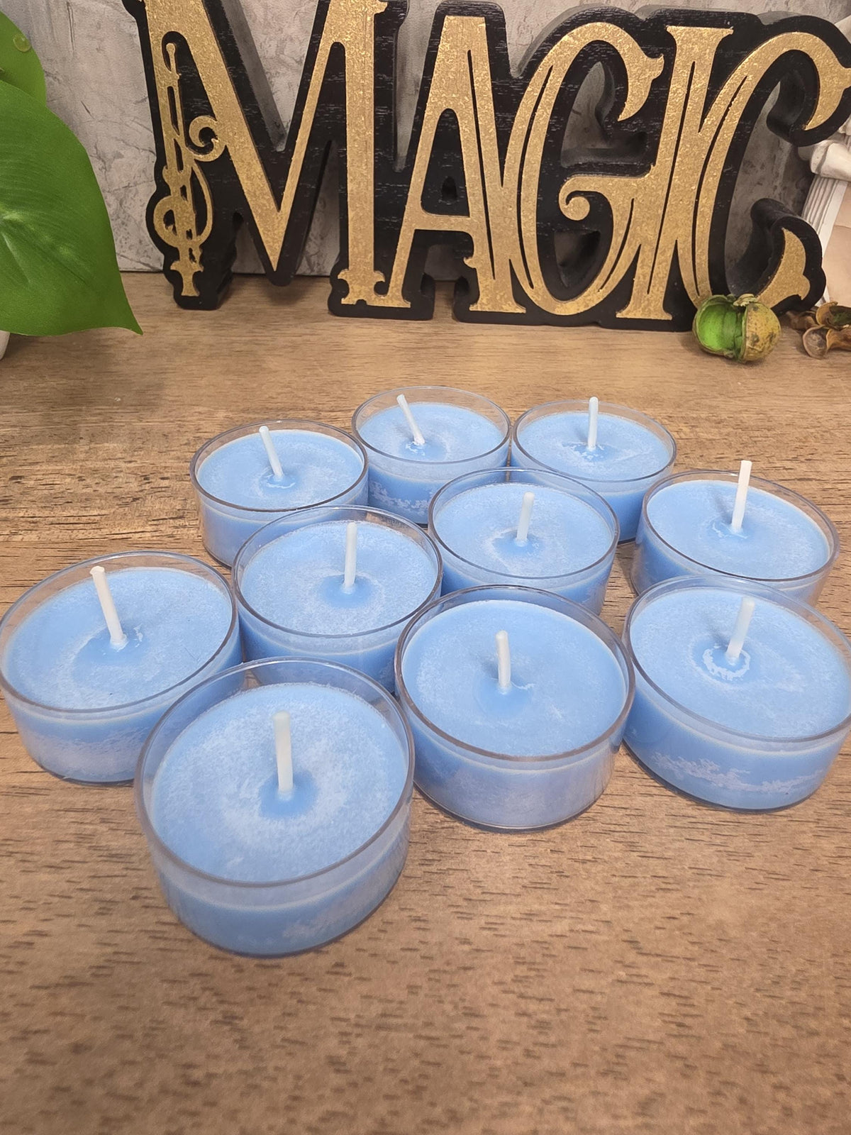 Handmade Soy Wax Tealights, Unscented Blue Candles (Set of 6 or 10)