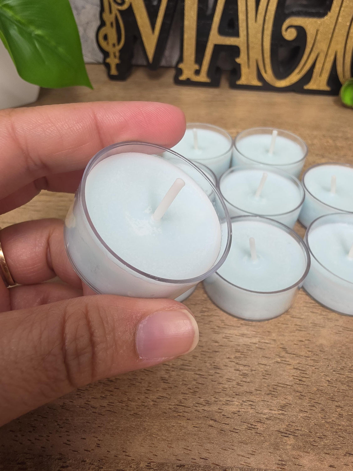 Handmade Soy Wax Tealights, Unscented Light Blue Candles (Set of 6 or 10)