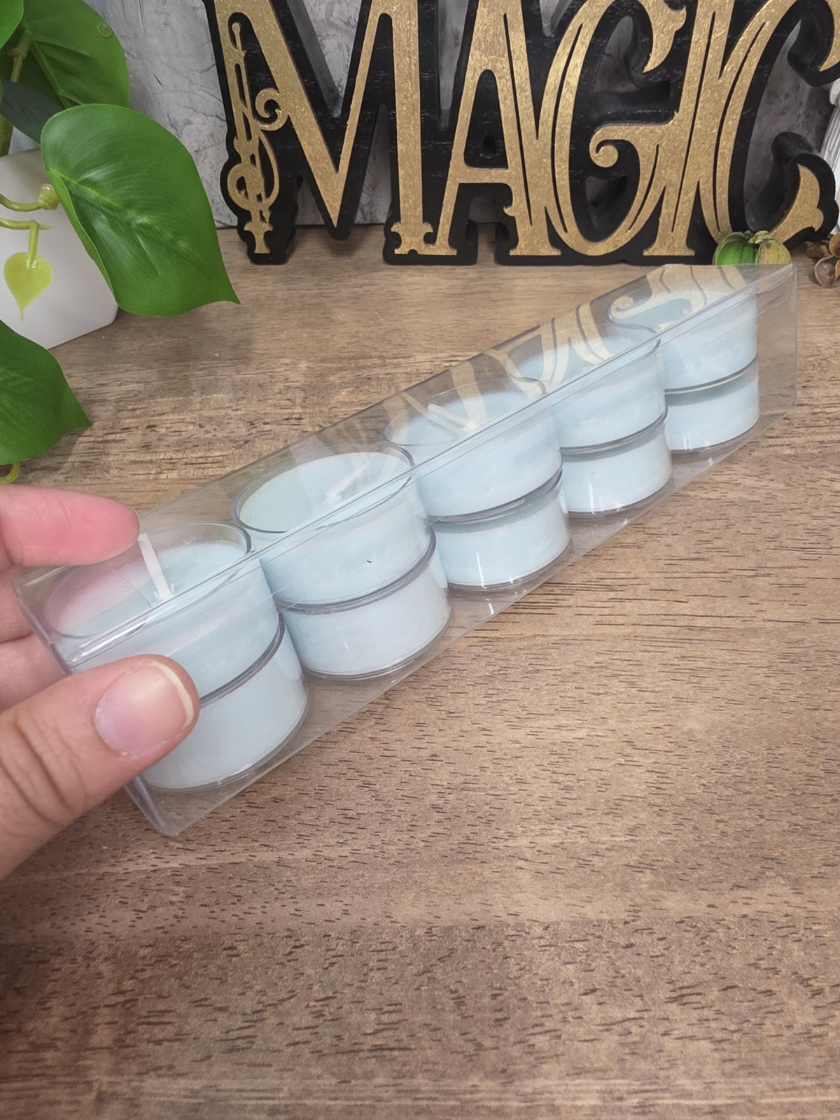 Handmade Soy Wax Tealights, Unscented Light Blue Candles (Set of 6 or 10)