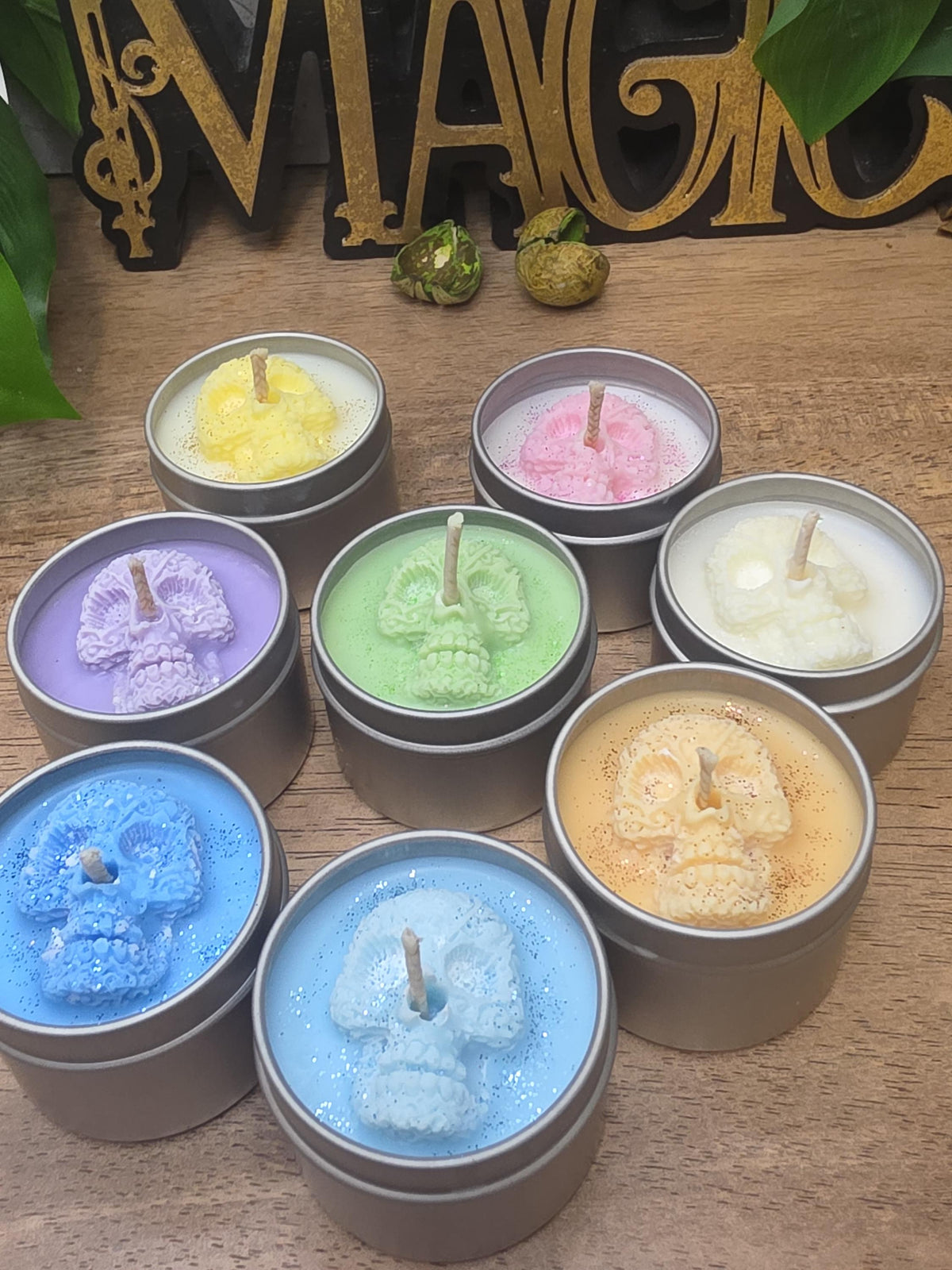 Handmade Skull Soy Wax Candle, 2 oz Tin Candle, Gothic Decor Candle, Witchy Gift, Personalized Color Candle, Small Skull Candle