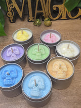 Handmade Skull Soy Wax Candle, 2 oz Tin Candle, Gothic Decor Candle, Witchy Gift, Personalized Color Candle, Small Skull Candle