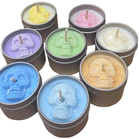 Handmade Skull Soy Wax Candle, 2 oz Tin Candle, Gothic Decor Candle, Witchy Gift, Personalized Color Candle, Small Skull Candle