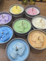 Handmade Skull Soy Wax Candle, 2 oz Tin Candle, Gothic Decor Candle, Witchy Gift, Personalized Color Candle, Small Skull Candle