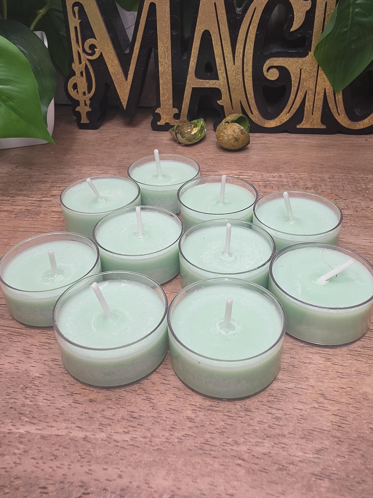 Handmade Soy Wax Tealights, Unscented Green Candles (Set of 6 or 10)