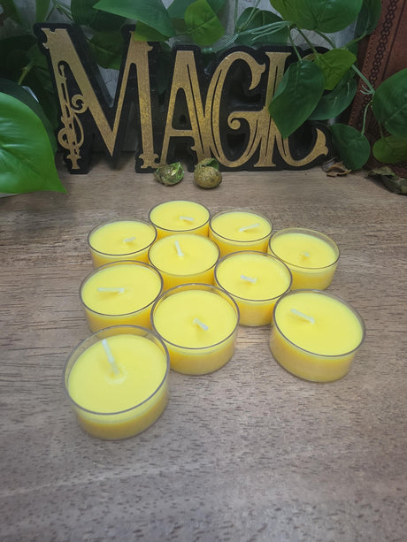 Handmade Soy Wax Tealights, Unscented Yellow Candles (Set of 6 or 10)